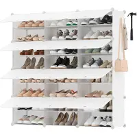 Songmics Schoenenrek – 12 vakken – 32 x 124,4 x 124,6 cm – Wolkwit en transparant