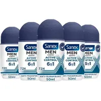 Sanex Deo Roller - Men Active Control - 5 x 50 ml Voordeelverpakking