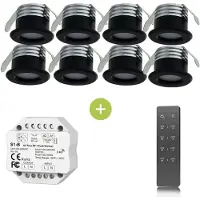 LedLoket Bundel | LED Veranda inbouwspot | Ø31mm | 1.5 W | Dimbaar - Zwart | 8 Stuks | 3000K - Warm wit (830)