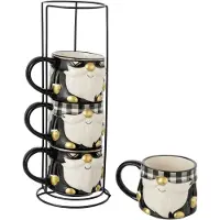 J-Line mok Kerstman Dolomiet - keramiek - zwart/wit - doos van 4