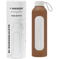 Wessper Glazen Motivatiefles 1000ml – Duurzame Waterfles in MOKKA