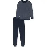 Schiesser Pyjama lang ' Comfort Essentials ' nachtblauw / grijs