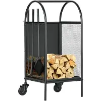 Outsunny Houtrek - Metaal - 37,5x37,5x80cm - Zwart