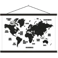 MuchoWow Zwart wit wereldkaart schoolplaat platte latten zwart 60x40 cm - Foto print op textielposter (wanddecoratie woonkamer/slaapkamer)