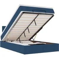 vidaXL Bed poef met matras en LED's 120x190 cm stof blauw