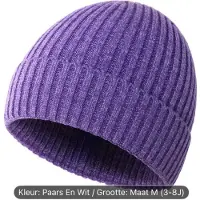 Beanie kinder winter muts paars maat m (3-8) jaar
