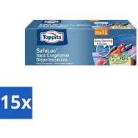 Toppits – Safeloc Diepvrieszakken – 1 Liter – 20 Zakjes - Bulkverpakking - 15 stuks