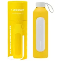 Wessper Glazen Motivatiefles 1000ml – Duurzame Waterfles in GEEL