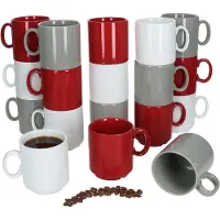 MamboCat 18-delige set EVENT stapelbare koffiemokken TRIO grijs wit rood porselein 250 ml