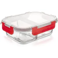 Orion Serie - Glazen Voedselcontainer - 1,3L - Rode Siliconenafdichting - Borosilicaatglas