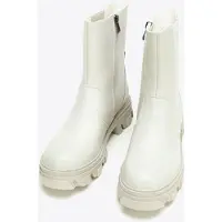 WITTCHEN Dames Leren Chelsea Boots op een Grijs Beige Platform, Natuurlijk Leer