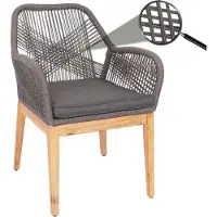 MCW Tuinstoel -H56b, fauteuil buitenstoel, weerbestendig touwvlechtwerk Touwhout acacia ~ grijs kussen antraciet