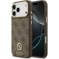 GUESS Classic Strass Logo Leather Backcover met MagSafe voor de Apple iPhone 17 Pro - Bruin