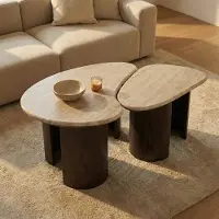 Giga Meubel Salontafel Suki Travertin Donkerbruin Set van 2