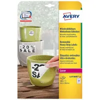 Avery L4773REV-20 Folie-etiketten 63.5 x 33.9 mm Polyester folie Wit 480 stuk(s) Weer verwijderbaar Laser (kleur), Laser (zwart/wit), Kopiëren