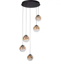 Atmooz Hanglamp Monza 5 - Plafondlamp Ø45xH170 cm - Zwart met amber glas - Dimbaar LED - Modern design