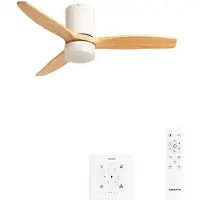Create - Stille 40W plafondventilator met technische ABS bladen (Ø112cm) - Wit / Licht houtlook - Met licht - Controller voor wandmontage + afstandsbediening - WIND CALM