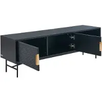 Vente-unique Tv-meubel met 2 deurtjes en 2 vakken in eikenfineer en metaal - Zwart en goudkleurig - SIRIOLA