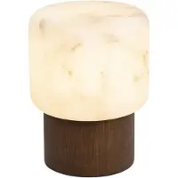Atmooz Ernesto Tafellamp - H 25 cm - Ø 19 cm - Bruin eikenfineer - Alabaster lampenkap - E14 fitting - Natuurlijke tafellamp voor slaapkamer, woonkamer of dressoir - Warme en tijdloze sfeerlamp
