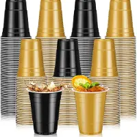 Somstyle Plastic Bekers - 50 Stuks - Party Cups 500 ML - Beer Pong Set - Goud & Zwart