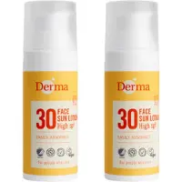 Derma Sun - Gezichtszonnecrème SPF30 2 x 50 ml - Waterbestendig - Geschikt onder Make-up - Met Aloe Vera en Hyaluronzuur - Parfumvrij - AllergyCertified