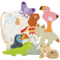 Le Toy Van Houten speelgoed - - Andes Stacker Toren &amp; Tas - Multikleur - Baby - 8 bergdieren
