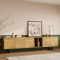OKWISH TV-Meubel – Vijfdeurs – Gesloten Kasten En Open Vakken – IJzeren Frame – MDF;Spaanplaat Lichtbruin – Draagkracht 60 kg – 191×38×46,5 cm