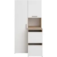 Vente-unique Opbergkasten voor badkamer met kasten, planken en kolomkast - Licht naturel en wit - L92 x H184 cm - ERKANO