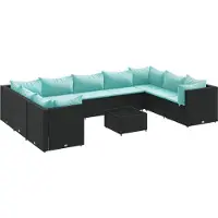 vidaXL 10-delige Loungeset met kussens poly rattan zwart