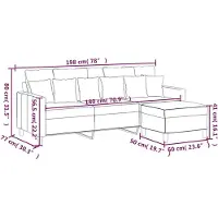 vidaXL Driezitsbank met voetenbank 180 cm fluweel geel