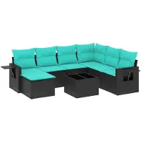 vidaXL 8-delige tuinbankset met kussens, zwart polyrotan