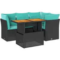 vidaXL 5-delige Loungeset met kussens poly rattan zwart