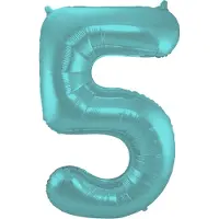 Folat Folieballon Cijfer 5 Aqua Metallic Mat - 86 cm
