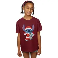 Disney Meisjes Lilo en Stitch Kerstmis T-shirt Katoen (Bourgondië)