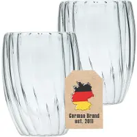 Intirilife 2x dubbelwandig thermoglas - gestreepte stijl - 210ml - mondgeblazen geïsoleerd theeglas of koffieglas