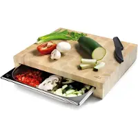 Lacor houten snijplank 41,5 x 34 cm + RVS bakje - - 60592
