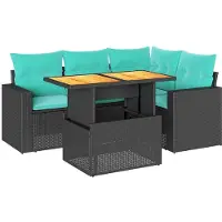 vidaXL 5-delige Loungeset met kussens poly rattan zwart