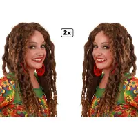Partyxplosion 2x Dreadlocks pruik bruin - Carnaval thema feest optocht