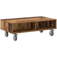 vidaXL Bijzettafel met wielen Oudhout 90 x 50 x 30 cm Bewerkt hout