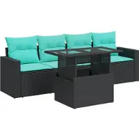 vidaXL 5-delige Loungeset met kussens poly rattan acacia zwart