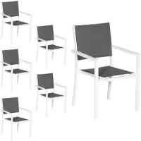 Happy Garden Set van 6 met witte aluminium beklede stoelen - grijs textilene