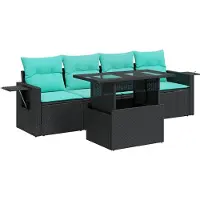 vidaXL 5-delige Loungeset met kussens poly rattan acacia zwart