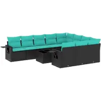 vidaXL 11-delige tuinbankset met kussens, zwart polyrotan