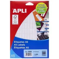 APLI witte etiketten Print & Write ft 8 x 20 mm (b x h), 1.890 stuks, 126 per blad (1858) - 3 stuks