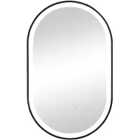 Vente-unique Ovale badkamerspiegel met verlichting – Antibewaseming - Met zwarte lijst – 60 x 90 cm – ALARICO