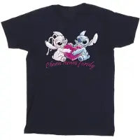 Disney Meisjes Lilo En Stitch Ohana Hart Met Engel Katoenen T-Shirt (Marineblauw)