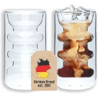 Intirilife 2x Dubbelwandig thermoglas - stijl met groeven - 260 ml inhoud - Mondgeblazen geïsoleerd voor latte macchiato, als theeglas of koffieglas met handvat