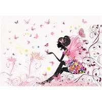 WALLARENA - Fotobehang - 250x175 cm - fototapete voor meisjes met een fee, vlinders en bloemen