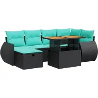 vidaXL 7-delige Loungeset met kussens poly rattan acacia grijs