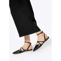 WITTCHEN Dames Leren Ballerina's met Metallic Accenten Zwart Natuurlijk Leer